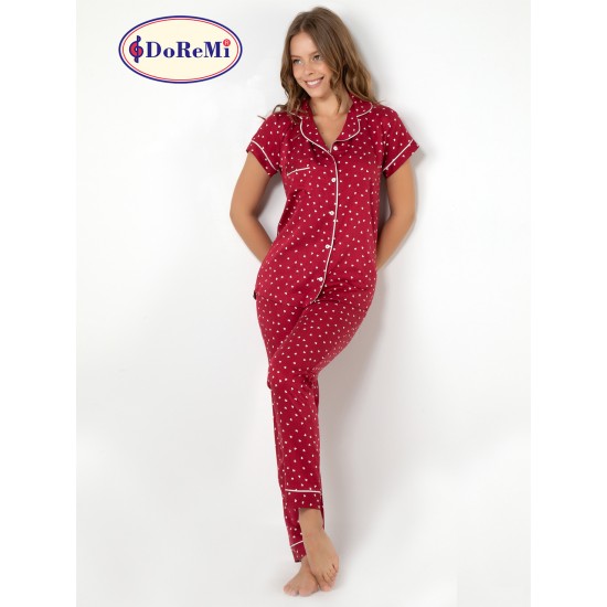 DoReMi Burgundy Heart Kısa Kollu Pijama Takımı 002-000831
