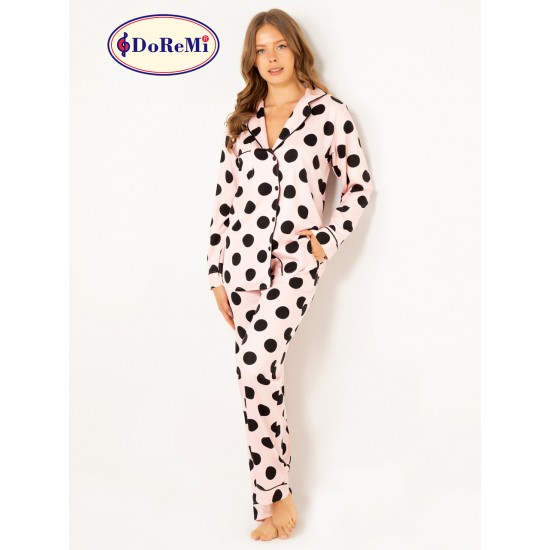  DoReMi Puantiyeli Doğal Viskon Soft Yumuşak Düğmeli Pijama Takımı 002-000851