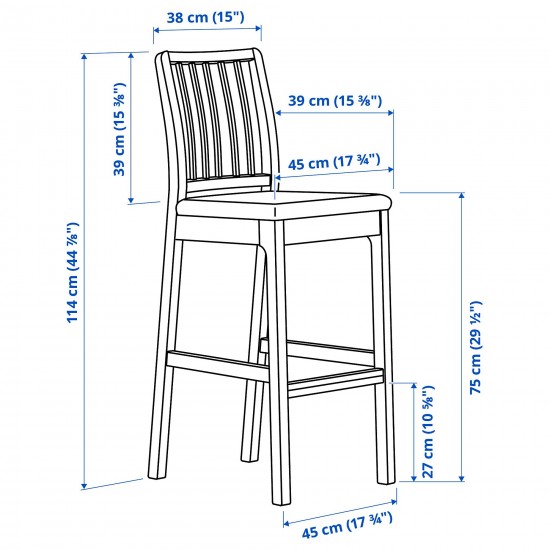 EKEDALEN bar sandalyesi, beyaz-orrsta açık gri