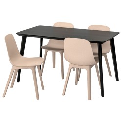 LISABO/ODGER mutfak masası takımı, siyah-bej