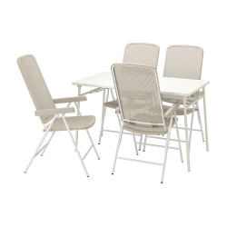 TORPARÖ katlanabilir yemek masası ve ayarlanabilir sandalye seti, beyaz-bej