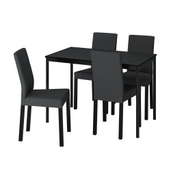 SANDSBERG/KATTIL mutfak masası takımı, siyah-knisa koyu gri