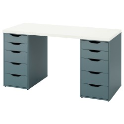 LAGKAPTEN/ALEX çalışma masası, beyaz-gri-turkuaz