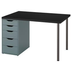 MALVAKT/ALEX çalışma masası, siyah-gri-turkuaz