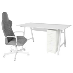 UTESPELARE/HELMER çekmece üniteli oyuncu masası ve sandalyesi, gri-beyaz