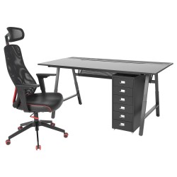 UTESPELARE/MATCHSPEL çekmece üniteli oyuncu masası ve sandalyesi, siyah