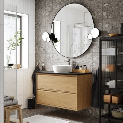 ANGSJÖN/TOLKEN/KATTEVIK lavabo dolabı kombinasyonu, meşe görünümlü-siyah mermer görünüm