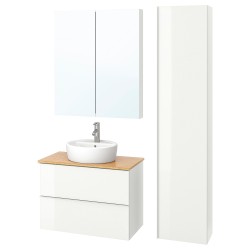 GODMORGON/TOLKEN banyo mobilyası seti, parlak cila beyaz