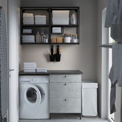 ENHET çamaşır odası ve mutfak için dolap kombinasyonu, beyaz-taş görünümlü