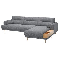 LANGARYD 2'li kanepe ve uzanma koltuğu, lejde gri-siyah