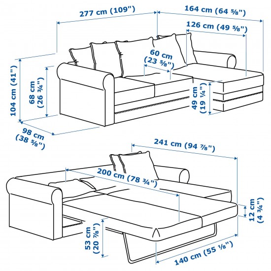 GRÖNLID 2'li yataklı kanepe ve uzanma koltuğu, sporda koyu gri