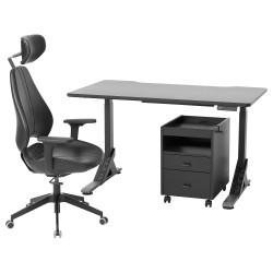 UPPSPEL/GRUPPSPEL çekmece üniteli oyuncu masası ve sandalyesi, siyah