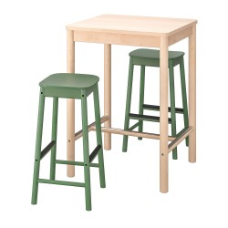 RÖNNINGE bar masası ve tabure seti, huş-yeşil