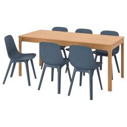 EKEDALEN/ODGER yemek masası takımı, meşe-mavi