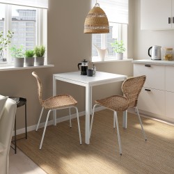 MELLTORP/ALVSTA mutfak masası takımı, rattan-beyaz