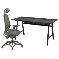 UTESPELARE/STYRSPEL oyuncu masası ve sandalyesi, siyah-gri