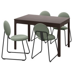 EKEDALEN/MANHULT yemek masası takımı, koyu kahve-Hakebo gri/yeşil