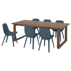 MÖRBYLANGA/ODGER yemek masası takımı, meşe kaplama-mavi