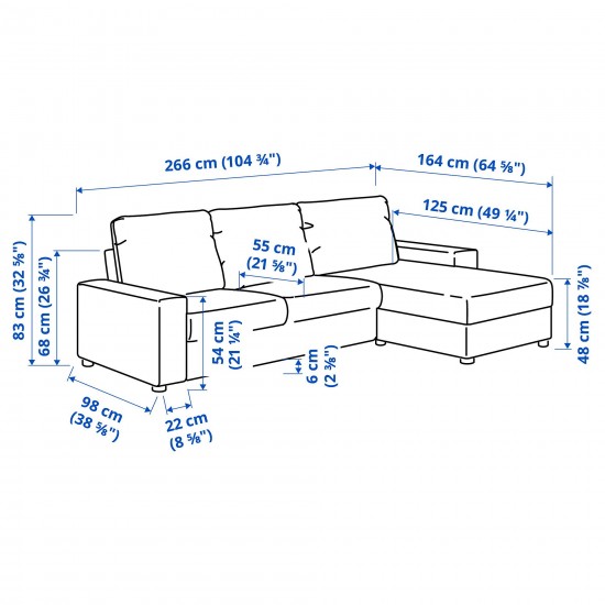 VIMLE 2'li kanepe ve uzanma koltuğu, saxemara açık mavi