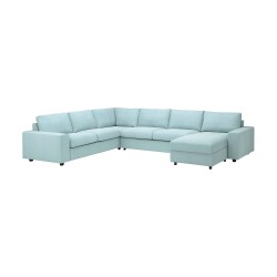 VIMLE 4'lü yataklı köşe kanepe ve uzanma koltuğu, saxemara açık mavi