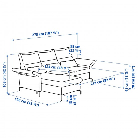 FAMMARP 3'lü kanepe ve uzanma koltuğu, tallmyra siyah-gri