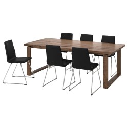 MÖRBYLANGA/LILLANAS yemek masası takımı, meşe kaplama kahverengi-Bomstad siyah