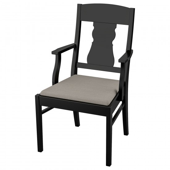 INGATORP kolçaklı ahşap sandalye, siyah-nolhaga gri-bej