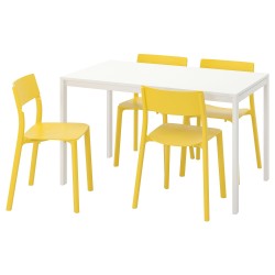 MELLTORP/JANINGE mutfak masası takımı, beyaz-sarı