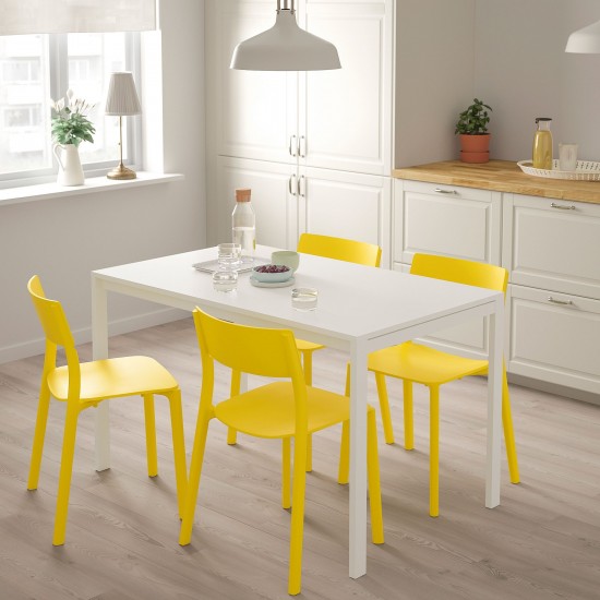 MELLTORP/JANINGE mutfak masası takımı, beyaz-sarı