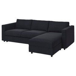 VIMLE 2'li yataklı kanepe ve uzanma koltuğu kılıfı, saxemara mavi-siyah