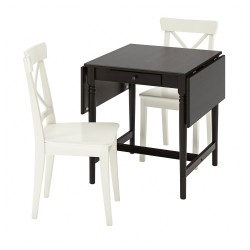 INGATORP/INGOLF mutfak masası takımı, siyah-beyaz