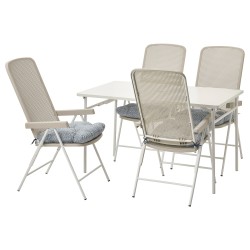 TORPARÖ katlanabilir yemek masası ve ayarlanabilir sandalye seti, beyaz-bej