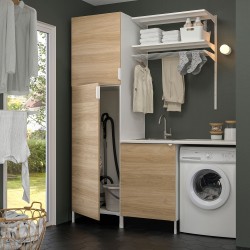 ENHET çamaşır odası ve banyo için dolap kombinasyonu, beyaz-meşe görünümlü