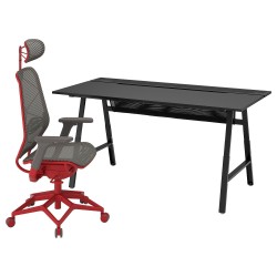 UTESPELARE/STYRSPEL oyuncu masası ve sandalyesi, siyah-gri-kırmızı