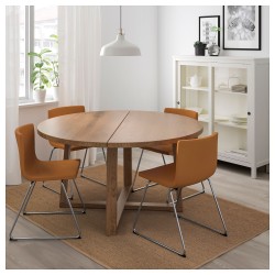MÖRBYLANGA/BERNHARD yemek masası takımı, meşe kaplama kahverengi vernikli-mjuk altın-kahverengi
