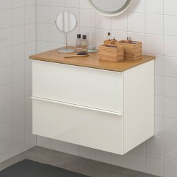 GODMORGON lavabo dolabı, parlak cila beyaz-bambu