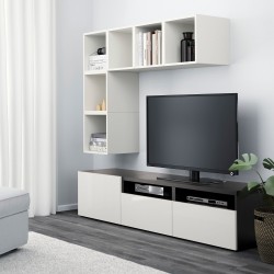 BESTA/EKET tv ünitesi, siyah-kahverengi-parlak cila-beyaz