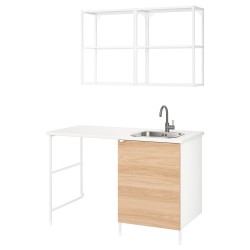 ENHET çamaşır odası ve mutfak için dolap kombinasyonu, beyaz-meşe görünümlü