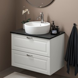 GODMORGON/TOLKEN lavabo dolabı kombinasyonu, beyaz-siyah mermer görünüm