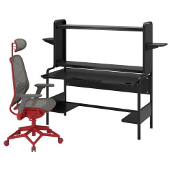 FREDDE/STYRSPEL oyuncu masası ve sandalyesi, siyah-gri-kırmızı