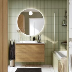 ANGSJÖN/TOLKEN/BACKSJÖN lavabo dolabı kombinasyonu, meşe görünümlü-beyaz mermer görünüm