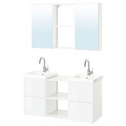ENHET/TVALLEN banyo mobilyası seti, beyaz-parlak cila beyaz