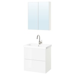 ENHET/TVALLEN banyo mobilyası seti, parlak cila beyaz
