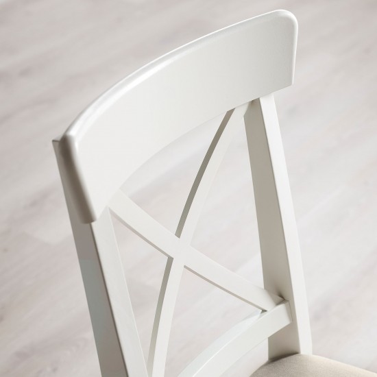 INGOLF döşemeli ahşap sandalye, beyaz-hallarp bej