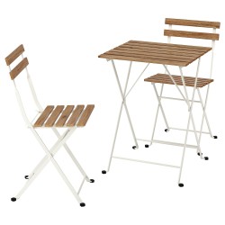 TARNÖ katlanabilir masa ve sandalye seti, beyaz-kahverengi