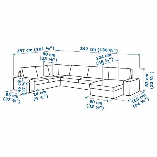 KIVIK 4'lü köşe kanepe ve uzanma koltuğu, tibbleby bej-gri