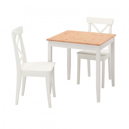 LERHAMN/INGOLF mutfak masası takımı, açık antika vernik-beyaz vernik