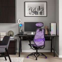 UTESPELARE/STYRSPEL oyuncu masası ve sandalyesi, mor-siyah