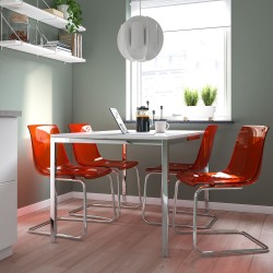 TORSBY/TOBIAS mutfak masası takımı, beyaz-turuncu