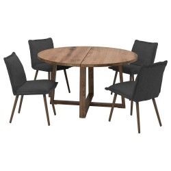 MÖRBYLANGA/KLINTEN yemek masası takımı, meşe kaplama kahverengi vernikli-Kilanda koyu gri
